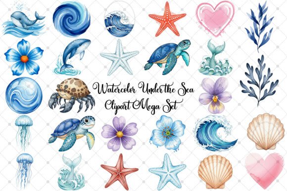 Download Watercolor Under the Sea Clipart Set - Under the sea clipart Collection