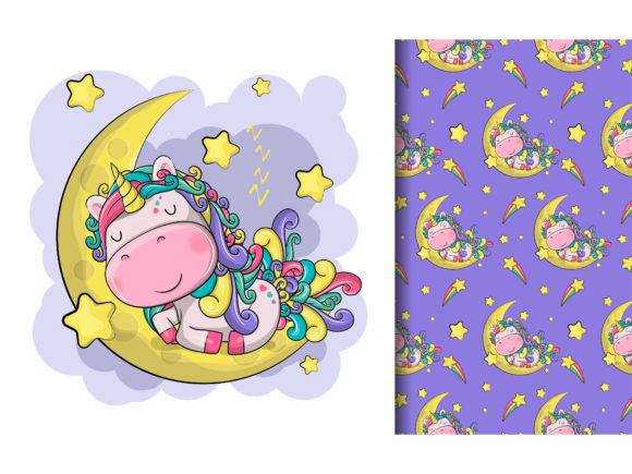 Download Cute Magical Unicorn with Moon and Stars - Unicorn Collection